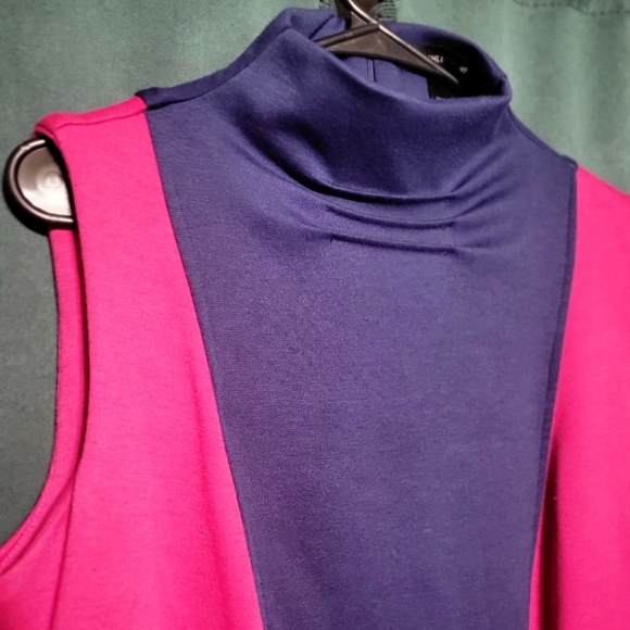 Ashley Stewart High Neck Colorblock Sleeveless Shift Dress - Size 12 - Picture 2 of 4
